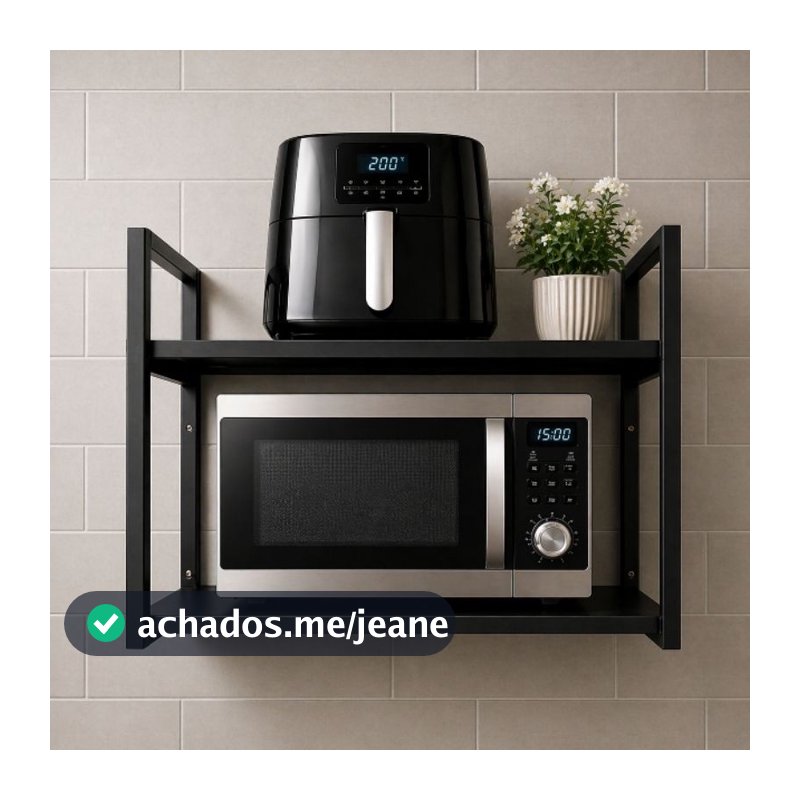 Suporte para Microondas, Forno Elétrico, Air Fryer, Forninho | Prateleira de Parede Nicho Multiuso Industrial em Aço
