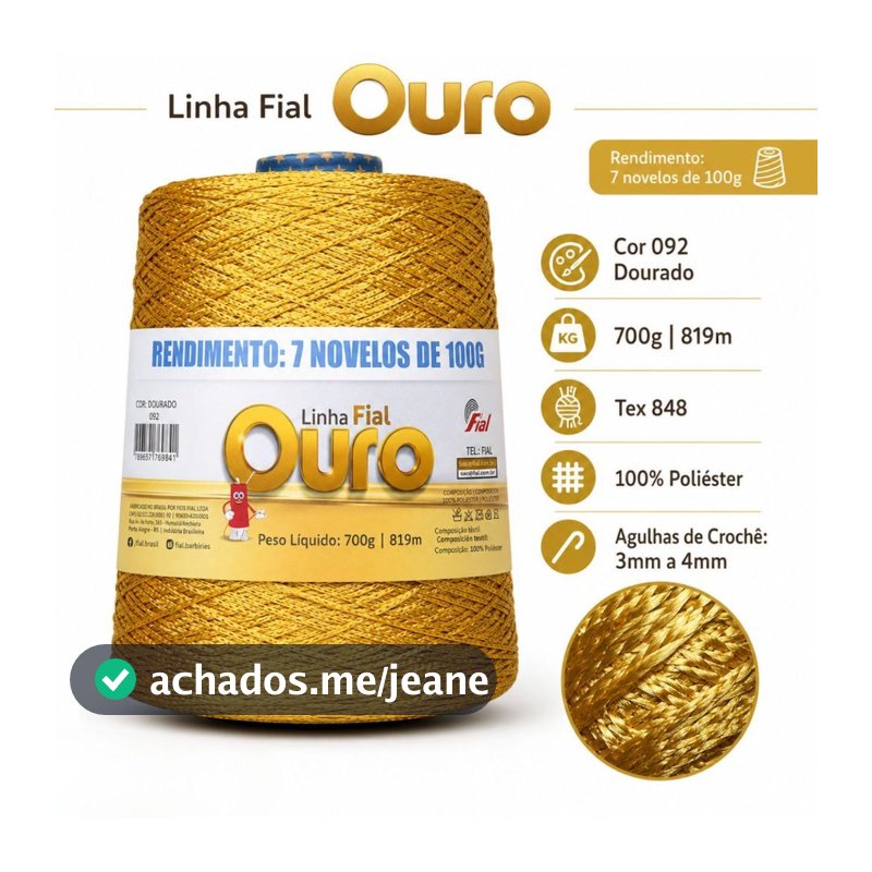 Linha Ouro Fial  819m/700g - Dourado , Crochê, Tricô, Artesanato LANÇAMENTO