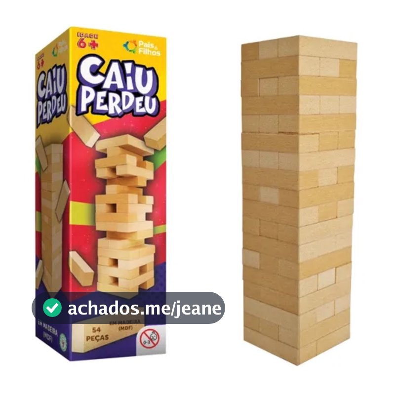 Jogo Caiu Perdeu Torre de Madeira 54 Peças Desenvolve Coordenação Motora Brinquedo