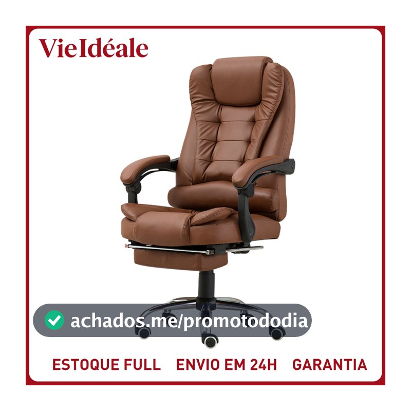 Cadeira de escritório presidente, cadeira de home office com apoio para os pés e encosto ajustável（Preto）