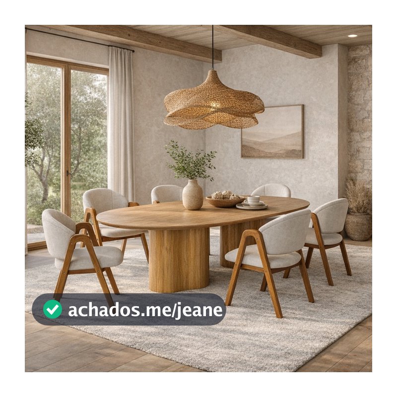 Mesa de Jantar Orgânica Aracaju 1.80m com 6 Cadeiras Estofadas Moderna Madeira