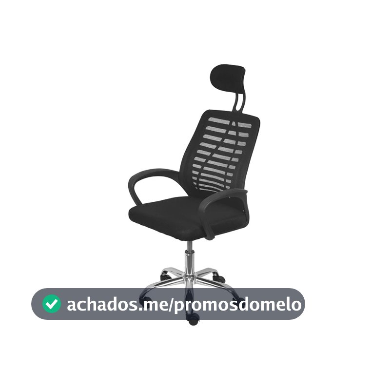 Cadeira de escritório Giratória Viena Encosto Cabeça  Preta com base Cromada