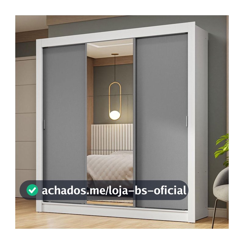 Guarda-Roupa Casal 3 Portas de Correr com Espelho Branco/Cinza Nobre Madesa
