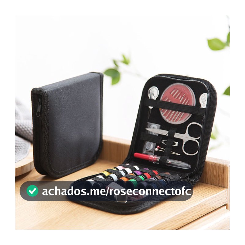 Costura Viagem Acessórios Completo - Kit com Agulhas, Linha, Tesoura e Bolsa c/ Zíper Compacta