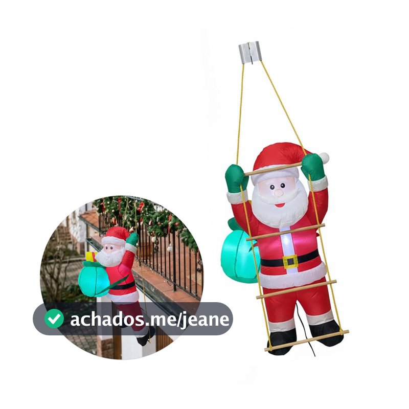 Papai Noel Escalador Inflavel Natal Enfeite Natalino Janela Escada Luz LED Decoracao Casa Loja Varanda Evento Comercio