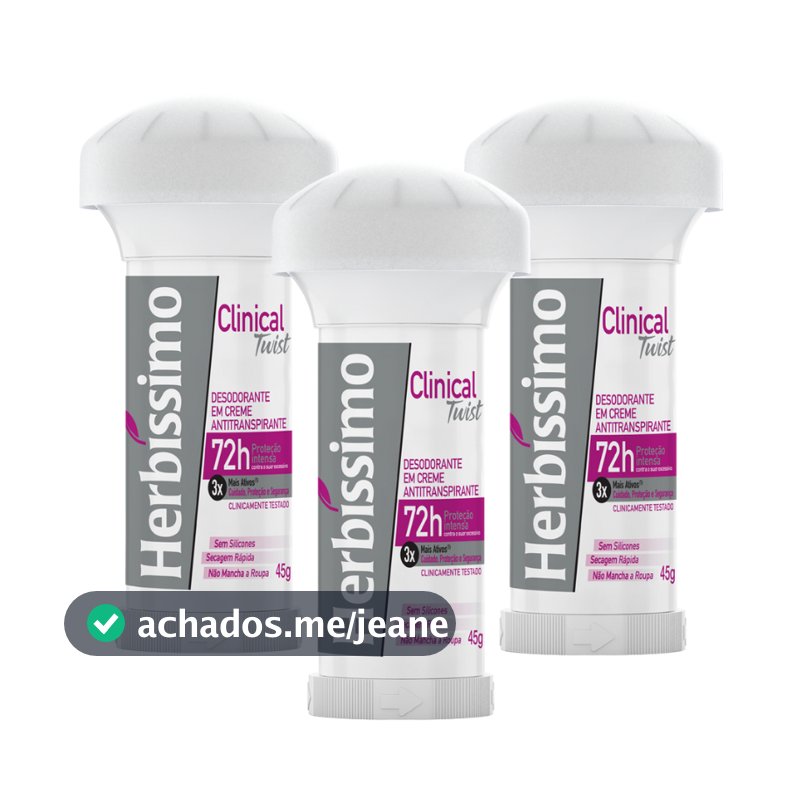 Kit Desodorante Twist Antitranspirante Herbíssimo Clinical Rosa 45G (3 unidades)