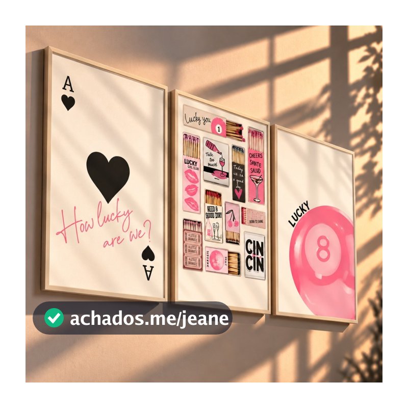 Quadros decorativos Carta com colagens e bola de bilhar tons rosas preppy girls aesthetic (3 peças)