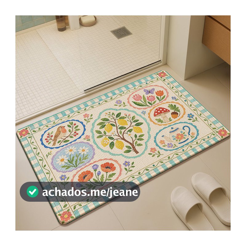 Tapete de Banheiro Floral Antiderrapante Absorvente Secagem Rápida Macio Tapete para Box e Porta 40x60 50x80cm