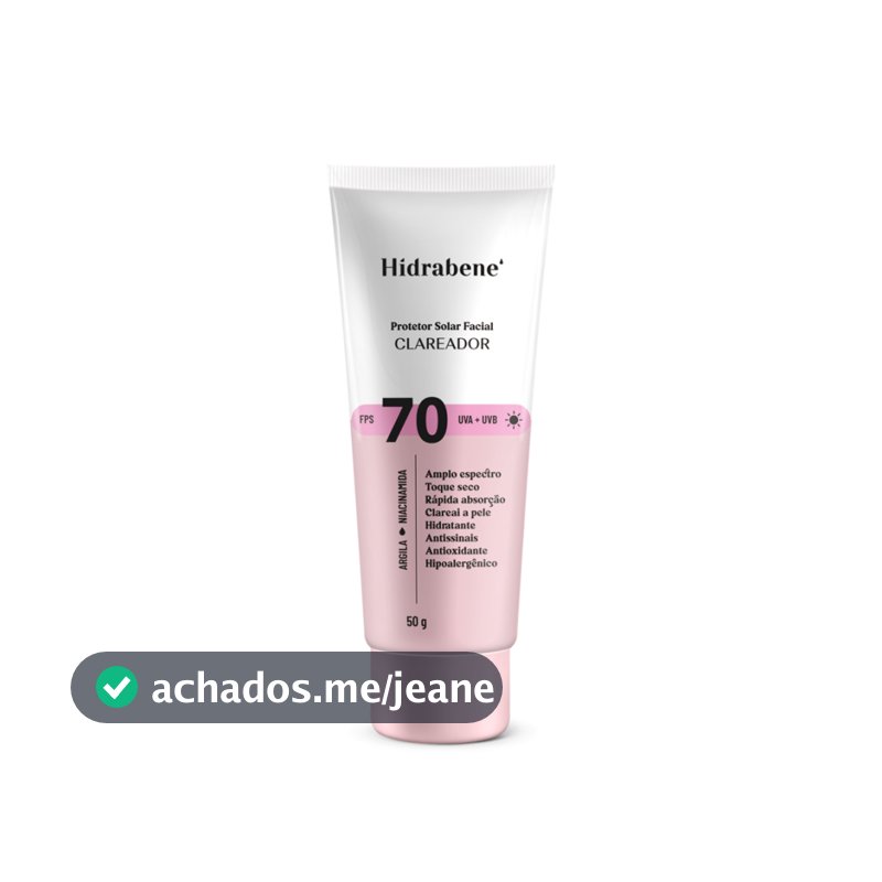 Hidrabene Protetor Solar Facial Clareador FPS 70 50 g