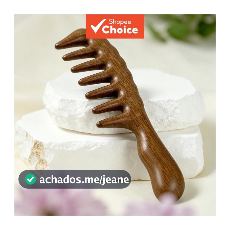 Pente de Madeira de Dentes Largos Antiestático para Desembaraçar, Seco e Molhado, Ferramentas Portáteis de Estilização
