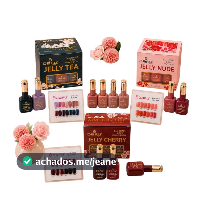 Kit 12 Esmaltes em Gel Dafu Jelly Nude Jelly Cherry Jelly Tea 12ml