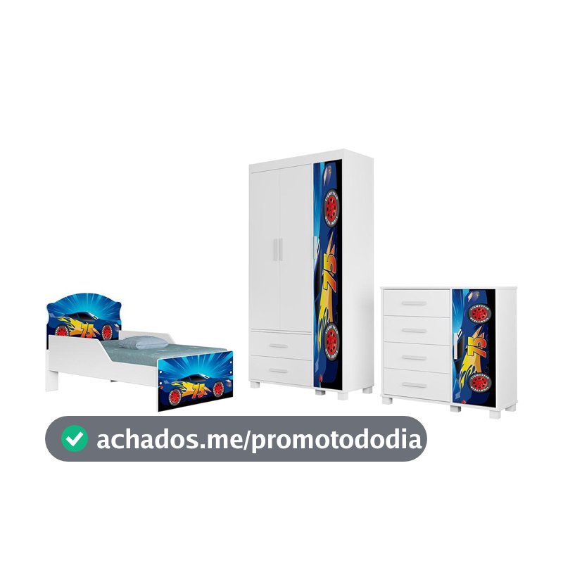 Quarto Infantil 3 Peças Com Mini Cama Carro Azul Z53        - Mpozenato