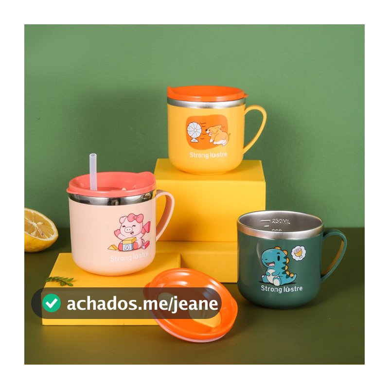 Copo Térmico Infantil com Canudo e Tampa em Aço Inoxidável – Caneca Baby Kids