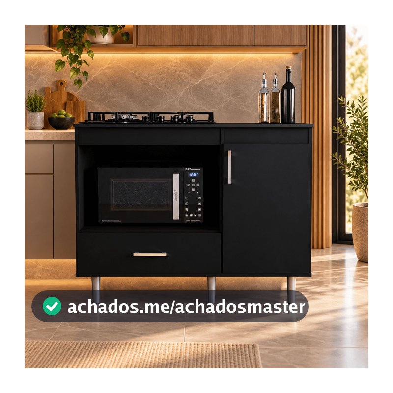 Balcão Para Cooktop 1,05m 5 Bocas 1 Nicho Com 1 Porta E Gaveta Turim Lojas Movelove