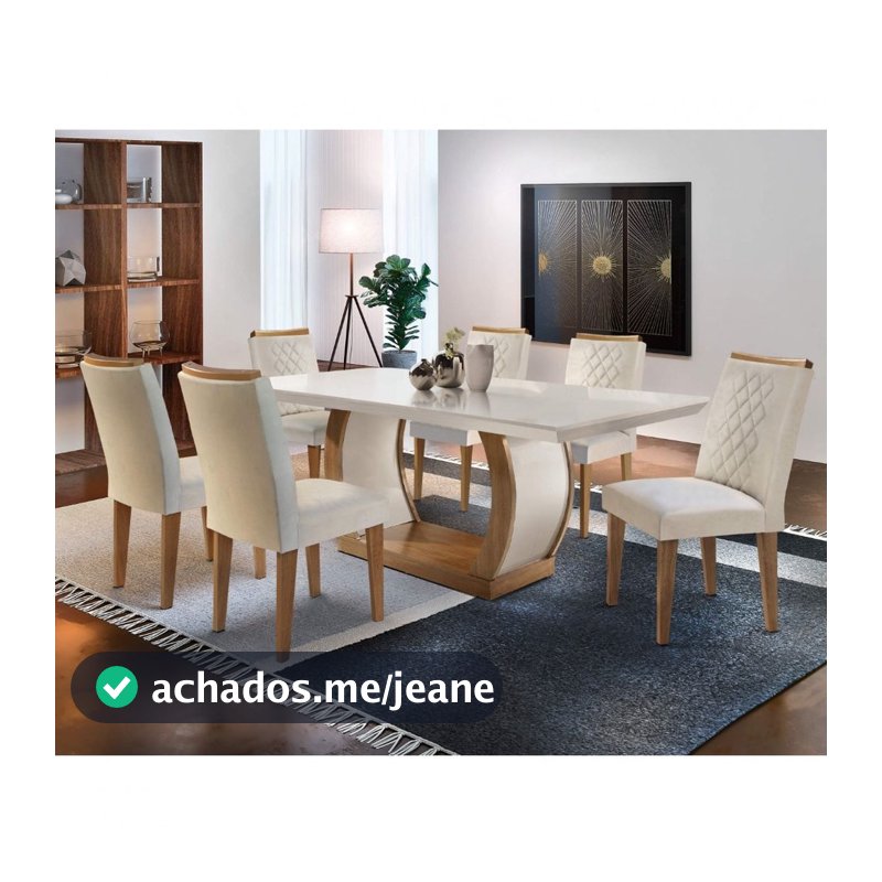 Conjunto Sala de Jantar Mesa Milena 180 com 6 cadeiras Milena Rufato