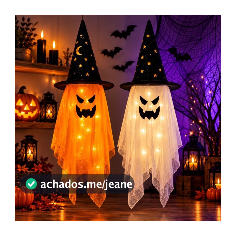 Enfeite Fantasma Suspenso com LED para Festa Halloween e Casa Assombrada