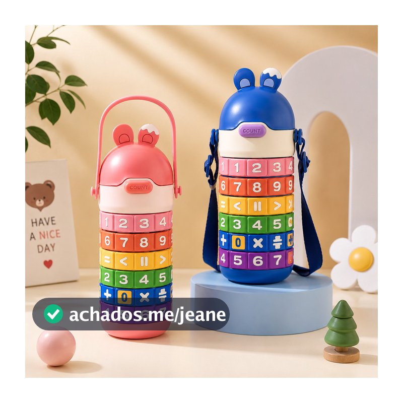 Copo 430ML Garrafa Térmica Infantil De Inox Com Canudo E Tabuada Colorida MARAVILHA
