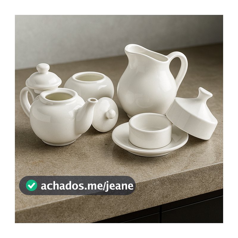 Kit Porcelana Branca 4 Peças - Bule 500ml, Jarra 750ml, Açucareiro 350ml e Manteigueira 110ml