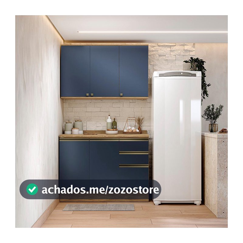 Armário de Cozinha Compacta 100% MDF 120cm Nogueira/Azul Profundo Celeste Kappesberg