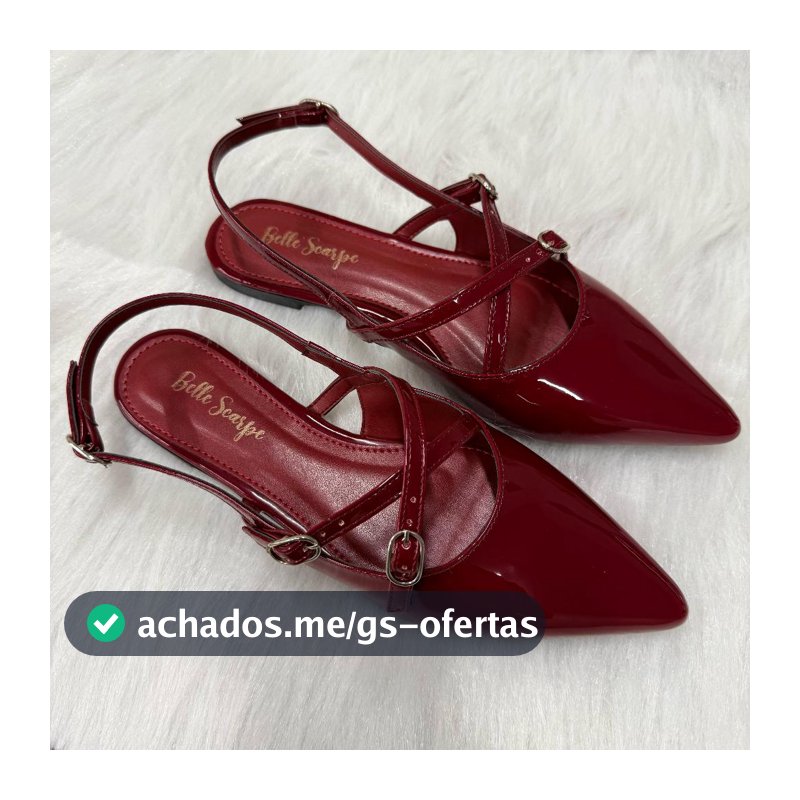 Sandália Sapatilha Feminina SlingBack Verniz Confortável Bico Fino com Fivela