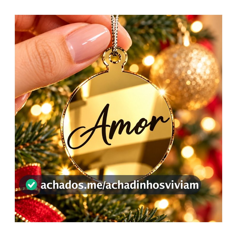 Kit 8 Enfeites Árvore Natal Acrílico Dourado Espelhado Bolas Natalinas Gravadas e Cordão Decorativo