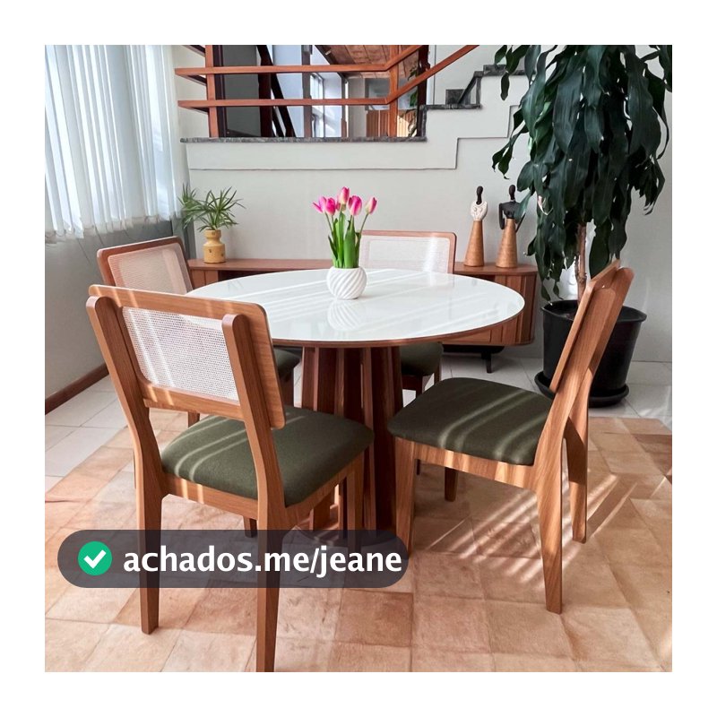 Conjunto Mesa de Jantar com 4 Cadeiras de Tela Freijó Off Write 100% MDF Verde