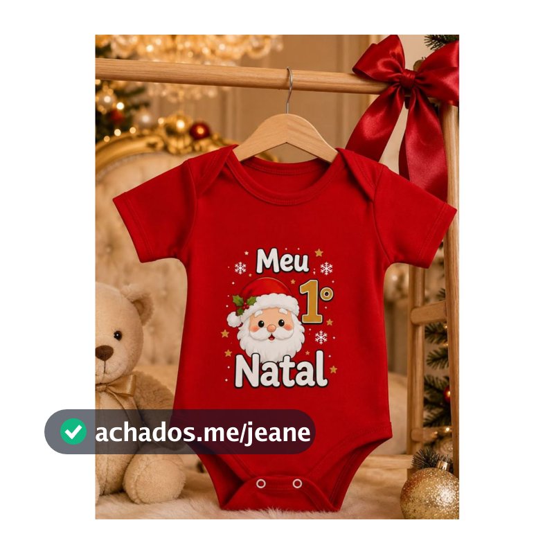 Body Algodão Natalino Vermelho Menina Menino Gola Americana Manga Curta Moda Infantil Bebê RN Unissex
