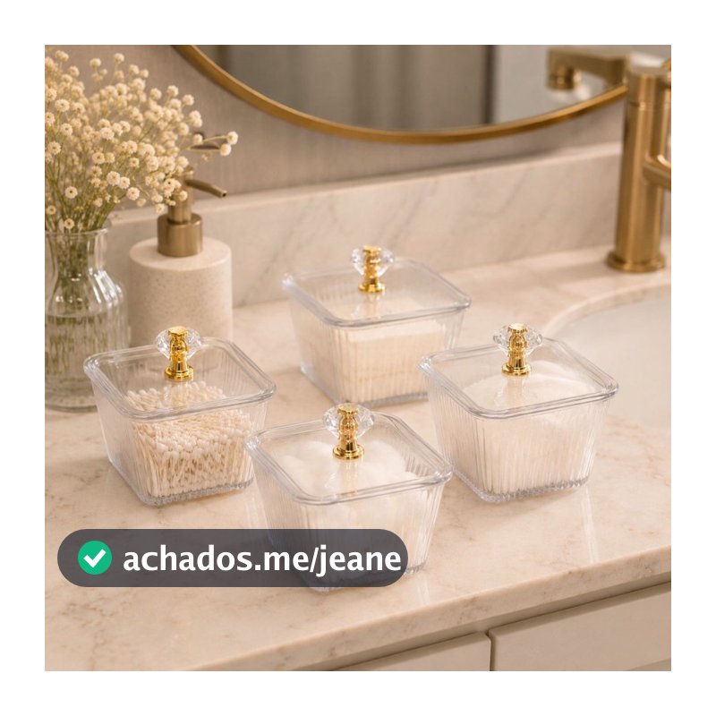 Kit Com 4 Organizadores De Acrílico Porta Cotonete Algodão Maquiagem Jóias Com Tampa