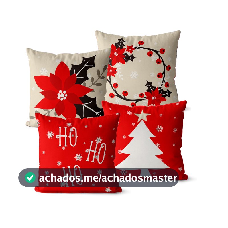 Kit 4 Capas De Almofadas Para O Natal 45x45 - Diversas Estampas de Natal