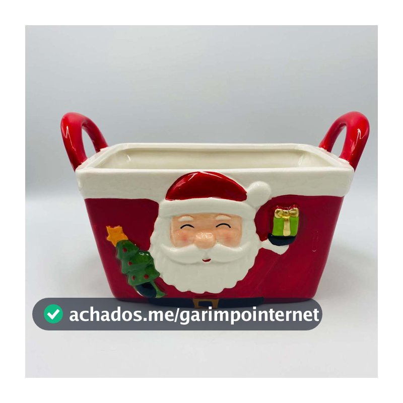 Pote Decorativo para sorvete com Alça Papai Noel Natalino 24x13x15cm