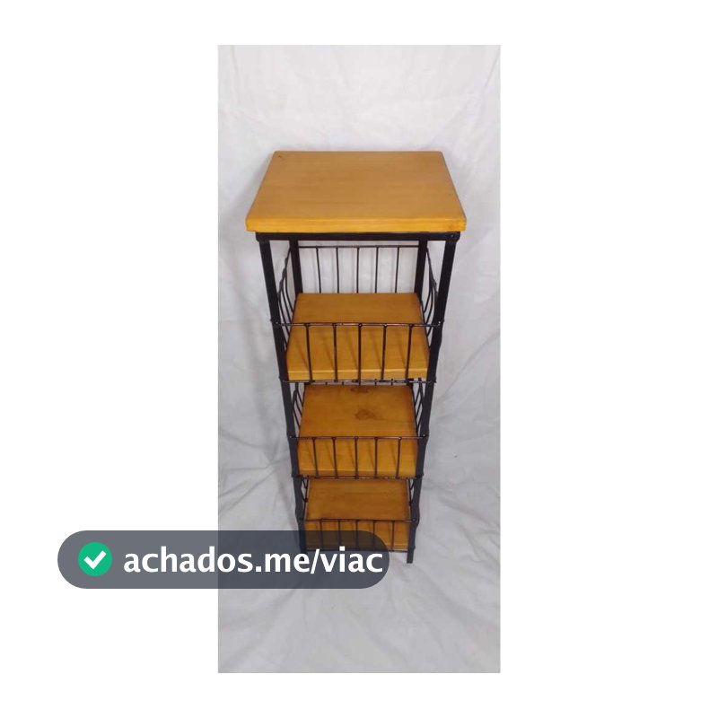 Fruteira De Ferro E Madeira De Chão 3 Andares Suporte Filtro marela