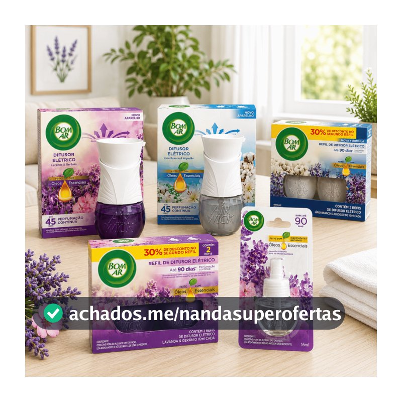 Aparelho e/ou Refil Bom Ar Difusor Elétrico Lavanda, Algodão, Framboesa - Cheirinho de casa, Perfume