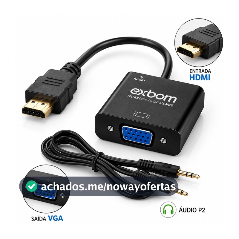 Cabo Adaptador Conversor HDMI para VGA Exbom 1080p Áudio Vídeo 20cm Preto