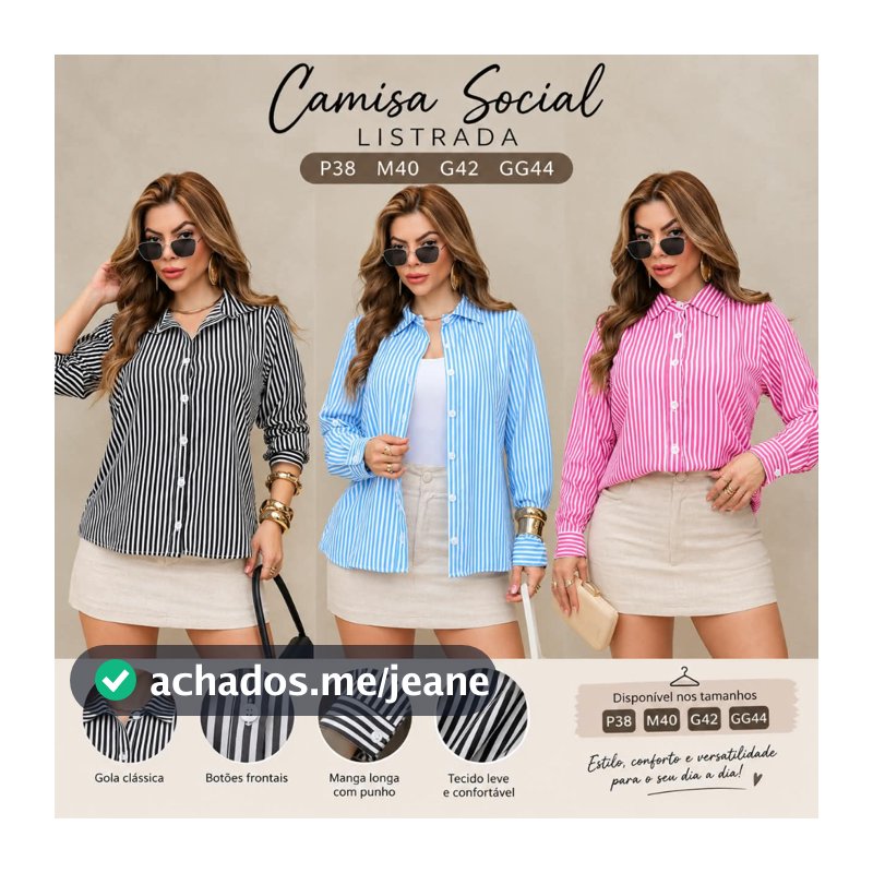 Camisa Social Manga Longa Feminina Crepinho Listrado Elegante Casual Trabalho Moda Feminina