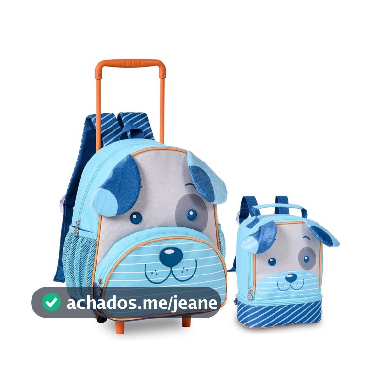 Kit  Mochila de Rodinha e Lancheira Infantil Pets - Clio Style Cor:AZUL