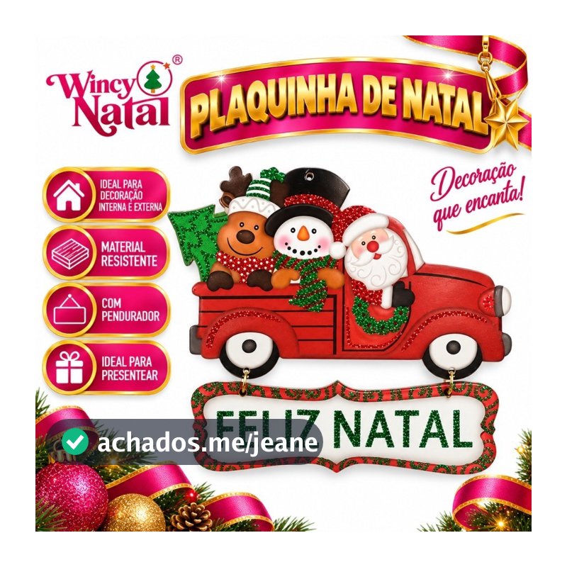 Plaquinha de natal decorativa Papai noel uso carro  placa 23x24cm