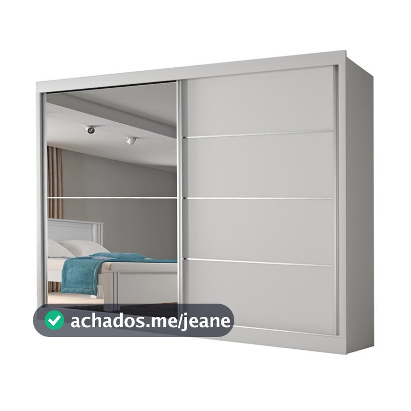 Guarda Roupas Casal 2 Portas de Correr com Espelho 4 Gavetas 100% MDF Branco Áustria