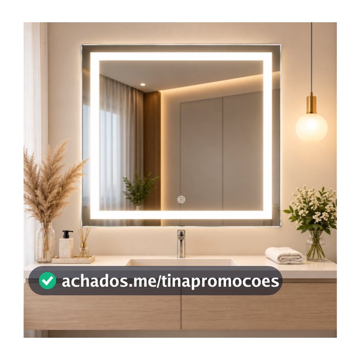 Espelho LED Quadrado 50x50 Touch 3 Tons De Luz Jateado Para Banheiro Lavabo Penteadeira