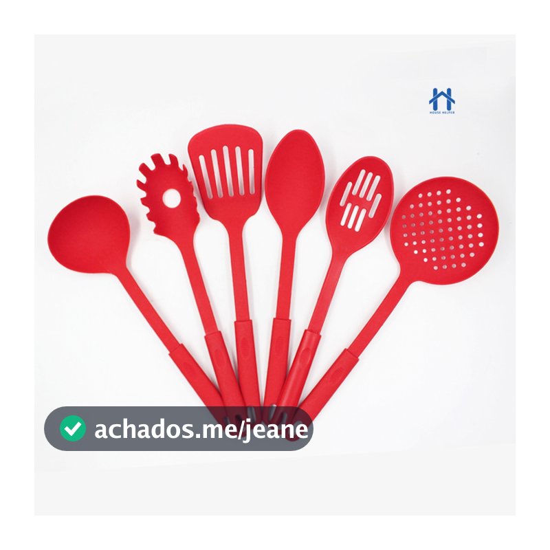 Conjunto 6 Utensilios com Gancho de Cozinha de Nylon Colher Concha Escumadeira Espátula Pegadores