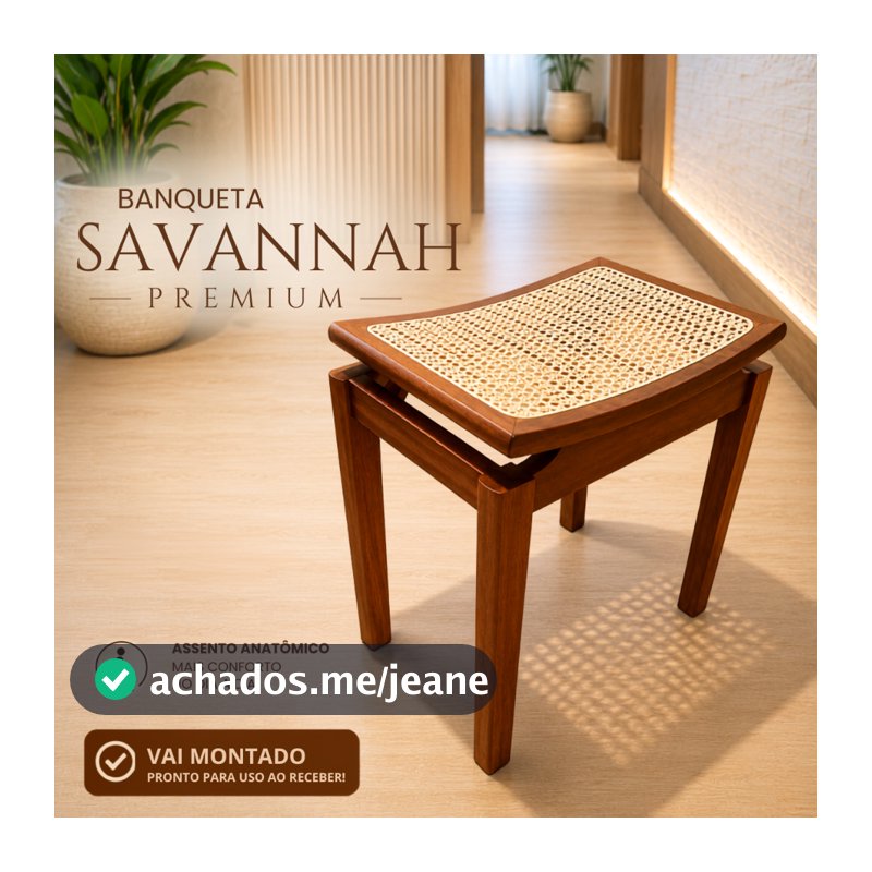 Banco Banqueta 100% Madeira Maciça Premium Savana com Assento Anatômico Tela Reforçada