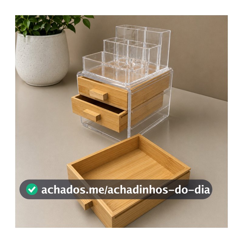 Kit Organizador Maquiagem com Porta Joia e Gavetas Bambu