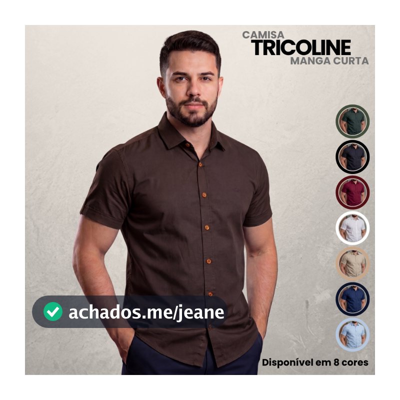 Camisa Social Masculina Manga Curta Tricoline Tecido Leve Social Báscia Dia a Dia Trabalho