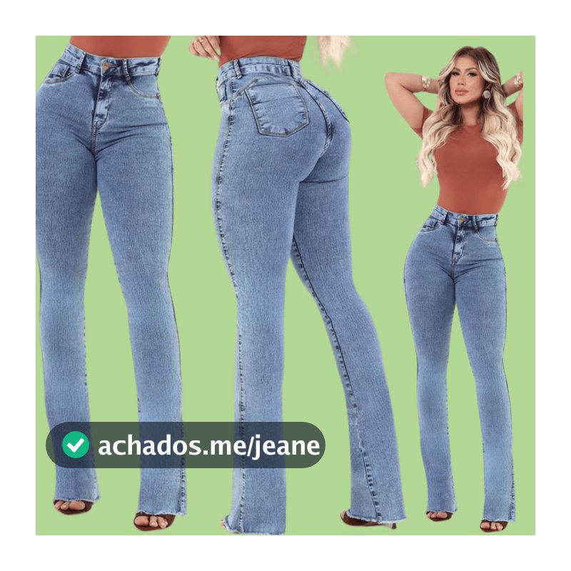 Calça Feminina Jeans Flare Cós e Cintura Alta Levanta Bumbum Com Lycra Elastano Bolsos Traseiros Pronta Entrega Promoção