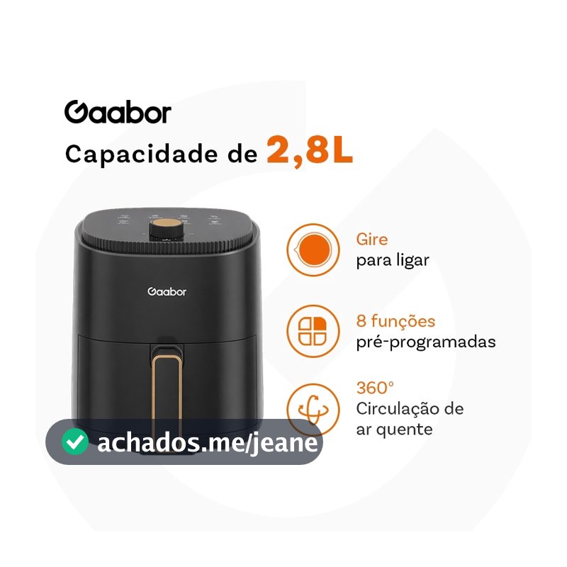 Gaabor 220V Air Fryer 2,8L Ar Cozimento Uniforme Timer 200°C Múltiplas funções Antiaderente AF-35M02A