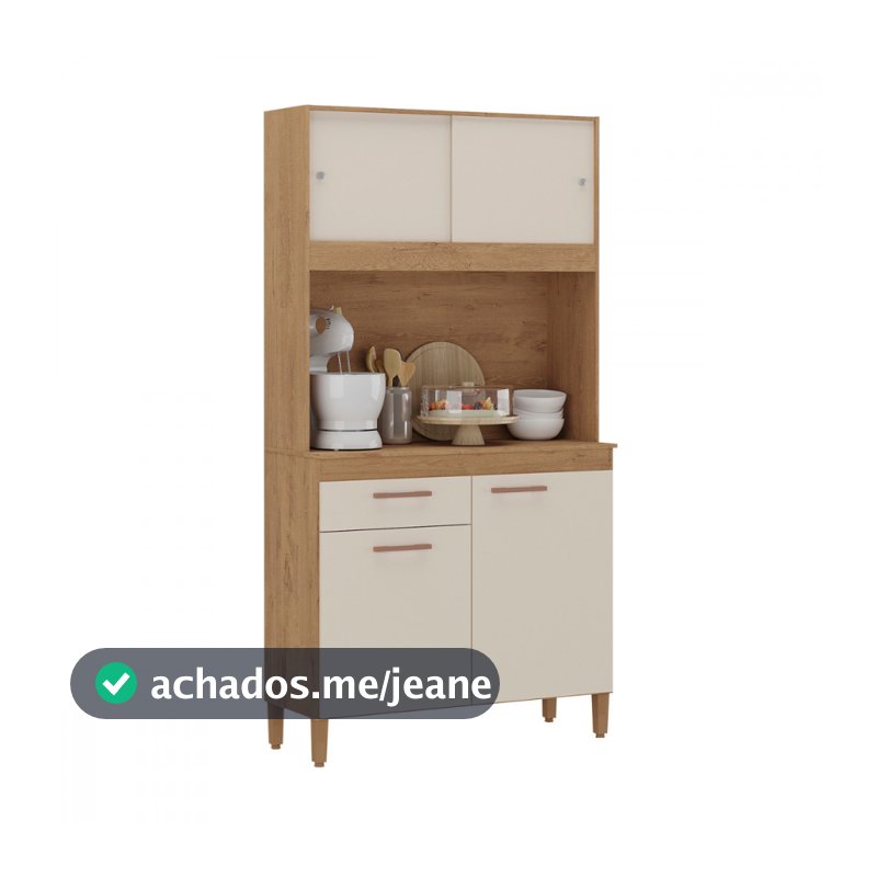 Cozinha Compacta Ceara 4 Portas 1 Gaveta Canelato com Off White Atualle