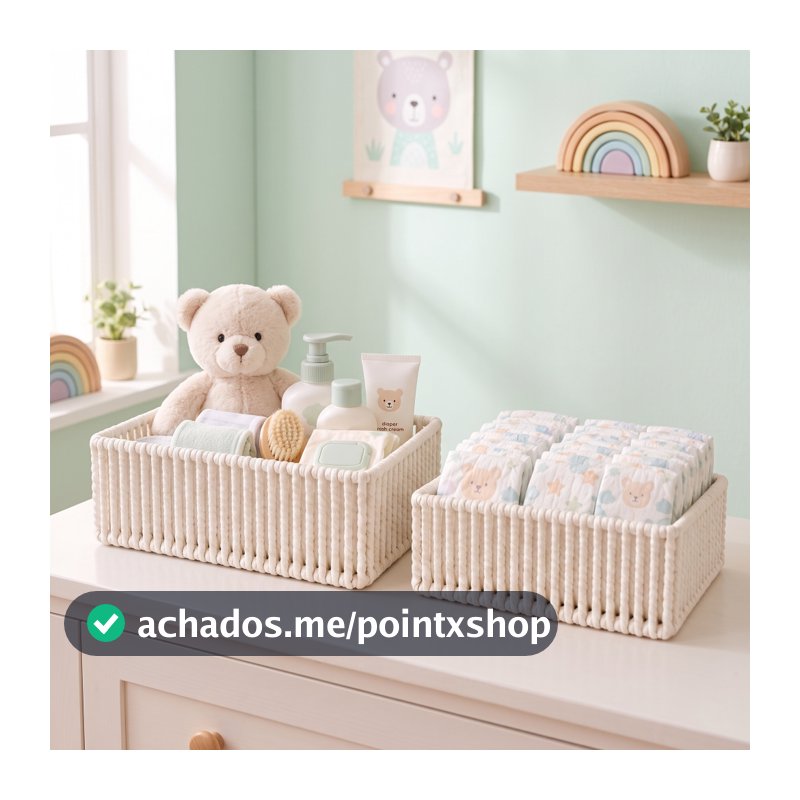 Kit 2 Cestos Organizadores Quarto Bebê Branco Para Fraldas Higiene Cômoda Trocador