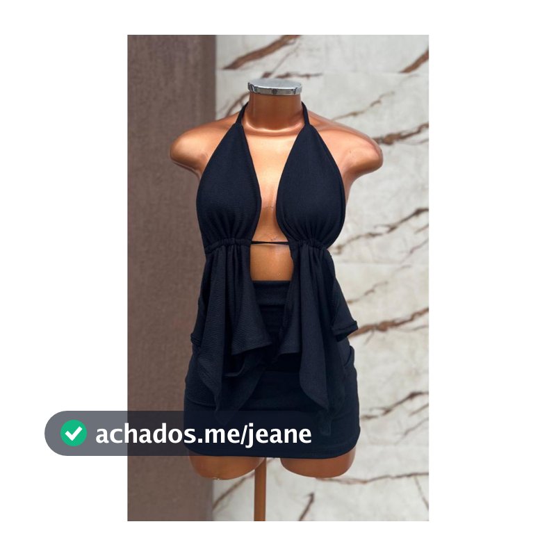 Conjunto Feminino Cropped Frente Única e Saia Curta Malha Crepe Tendência Moda Gringa Paty Blogueira Verão