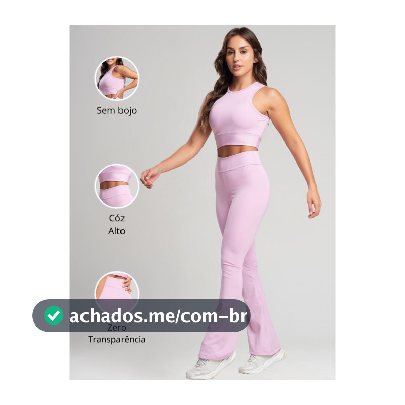 Conjunto Fitness Bailarina Academia Top Regata Legging Flare Suplex Zero Transparência Feminina
