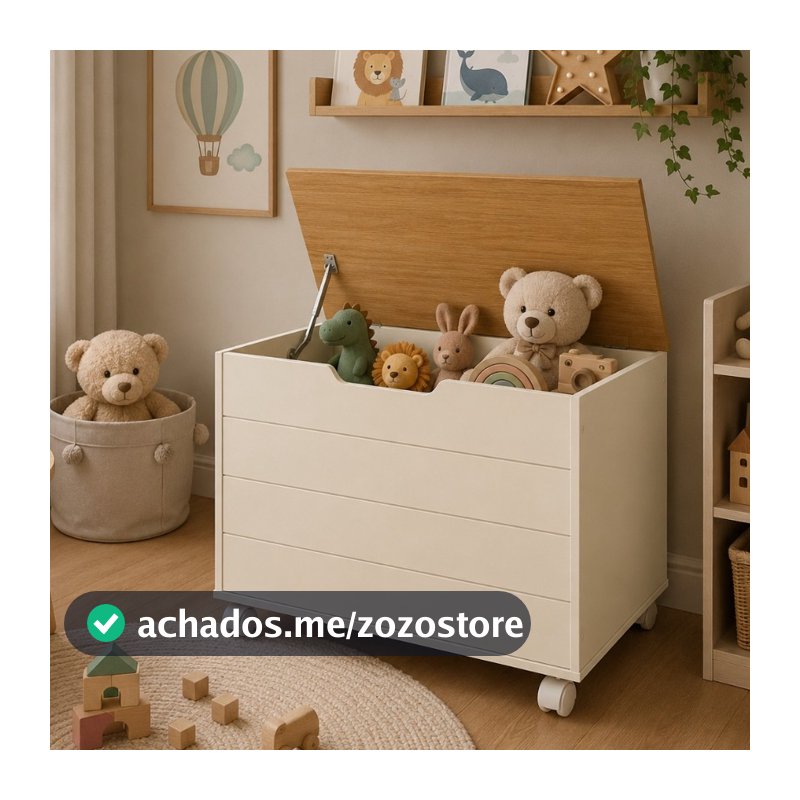 Baú Organizador para Brinquedos TOY 100% MDF com Rodízios e Cantos Arredondados Várias Cores