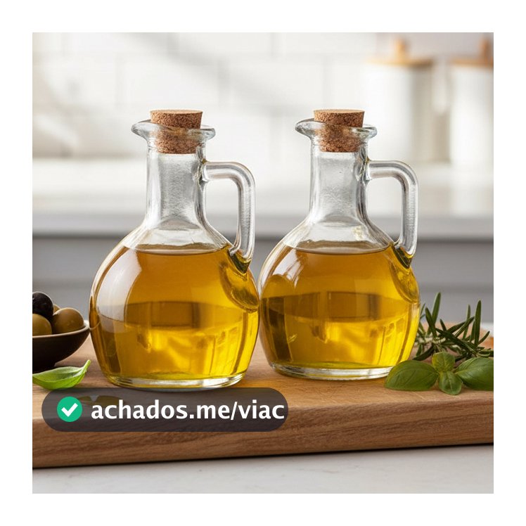 Kit 2 Galheteiros 10cm Porta Azeite Vinagre Vidro Tampa Cortiça 180 ml Lyor
